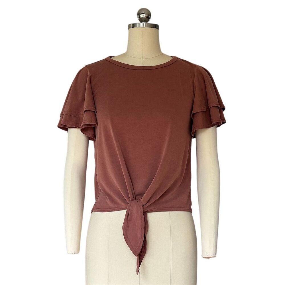Green Envelope Women's XS Pink Tie Knot V-Neck Blouse Short Sleeve